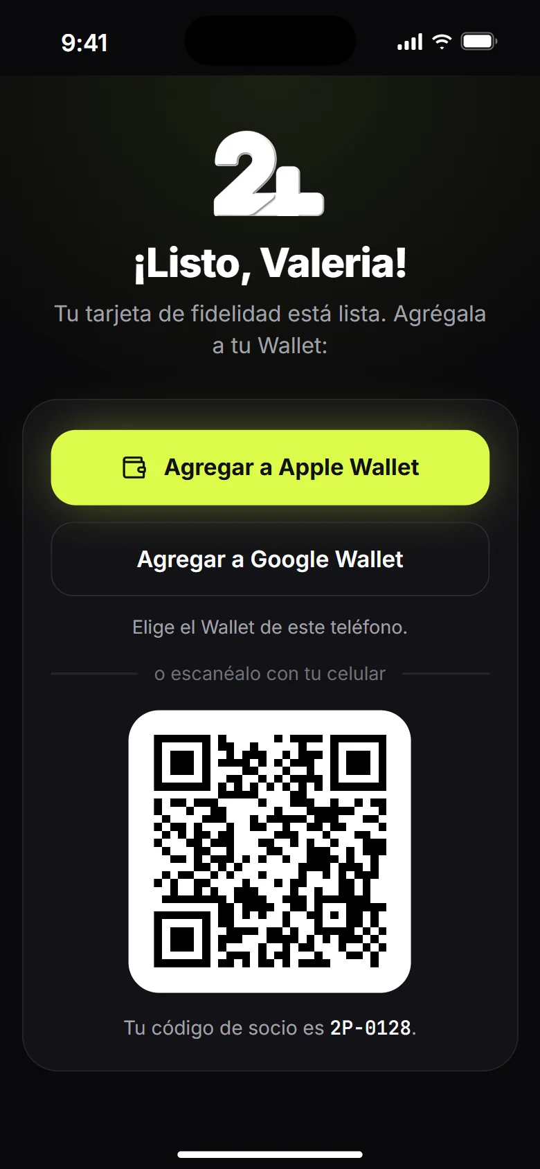 2. La agrega a Apple Wallet o Google Wallet