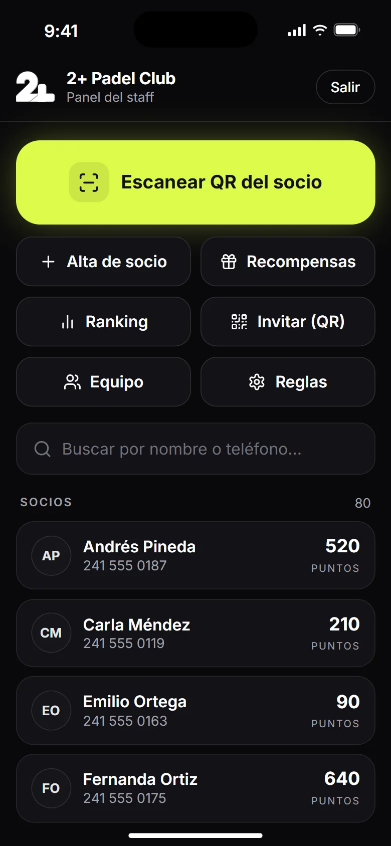 4. El staff escanea el QR y suma puntos